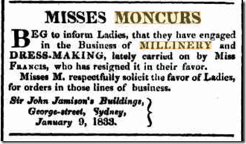 misses moncur millinery