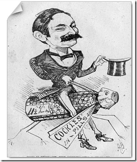 caricature of Fred Burnaby with cockle's Pills
